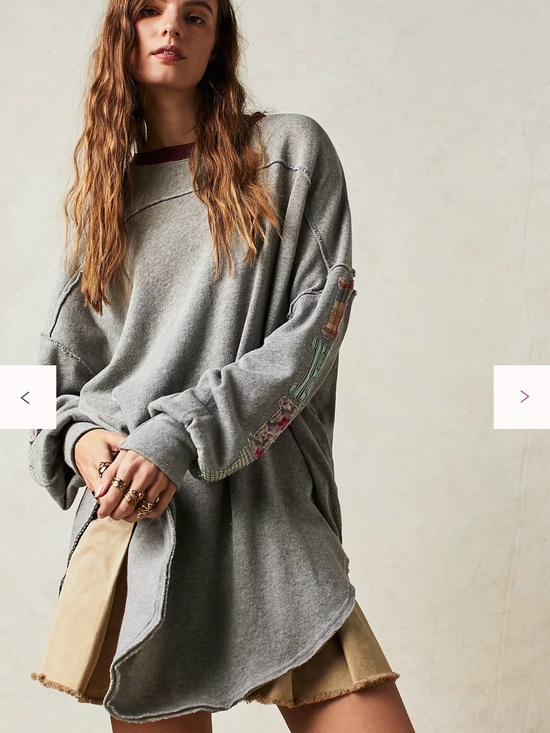We The Free Sweaters - We The Free Distressed Grey Oversized Sweatshirt with Maroon Trim